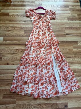 NWOT ASTR the Label Orange Floral Tiered Ruffle
Maxi Dress | Slit | Size M
